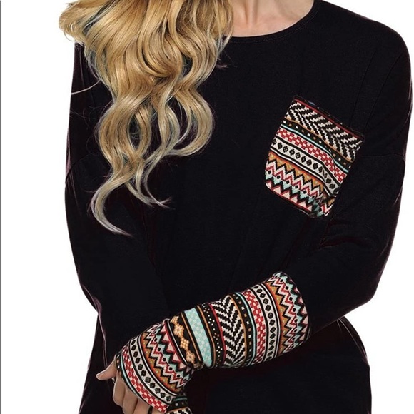 New Fall Patchwork Blouse Tunic Tops with Thumb Holes - Picture 2 of 4